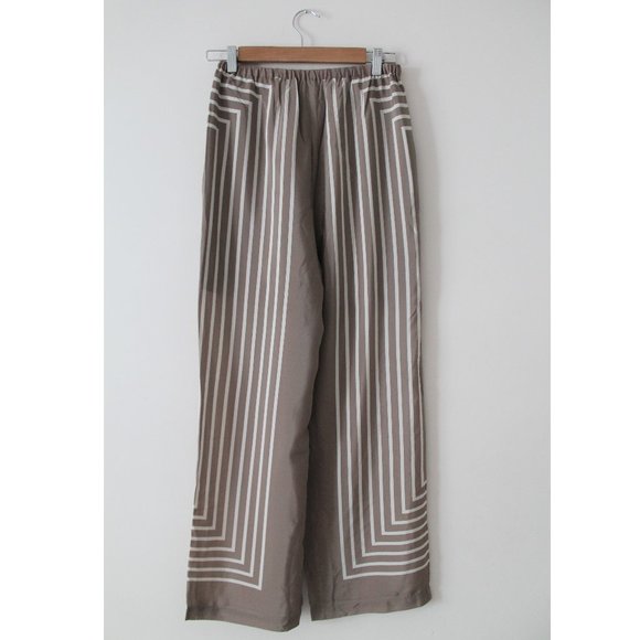 TOTEME Monogram Silk Striped Wide-Leg Pants 28" / Size 36 / US 4 / Taupe Loose - Picture 4 of 6